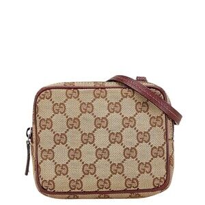 Gucci GG Canvas Crossbody Shoulder Bag Beige Tan Bordeaux Purple Leather